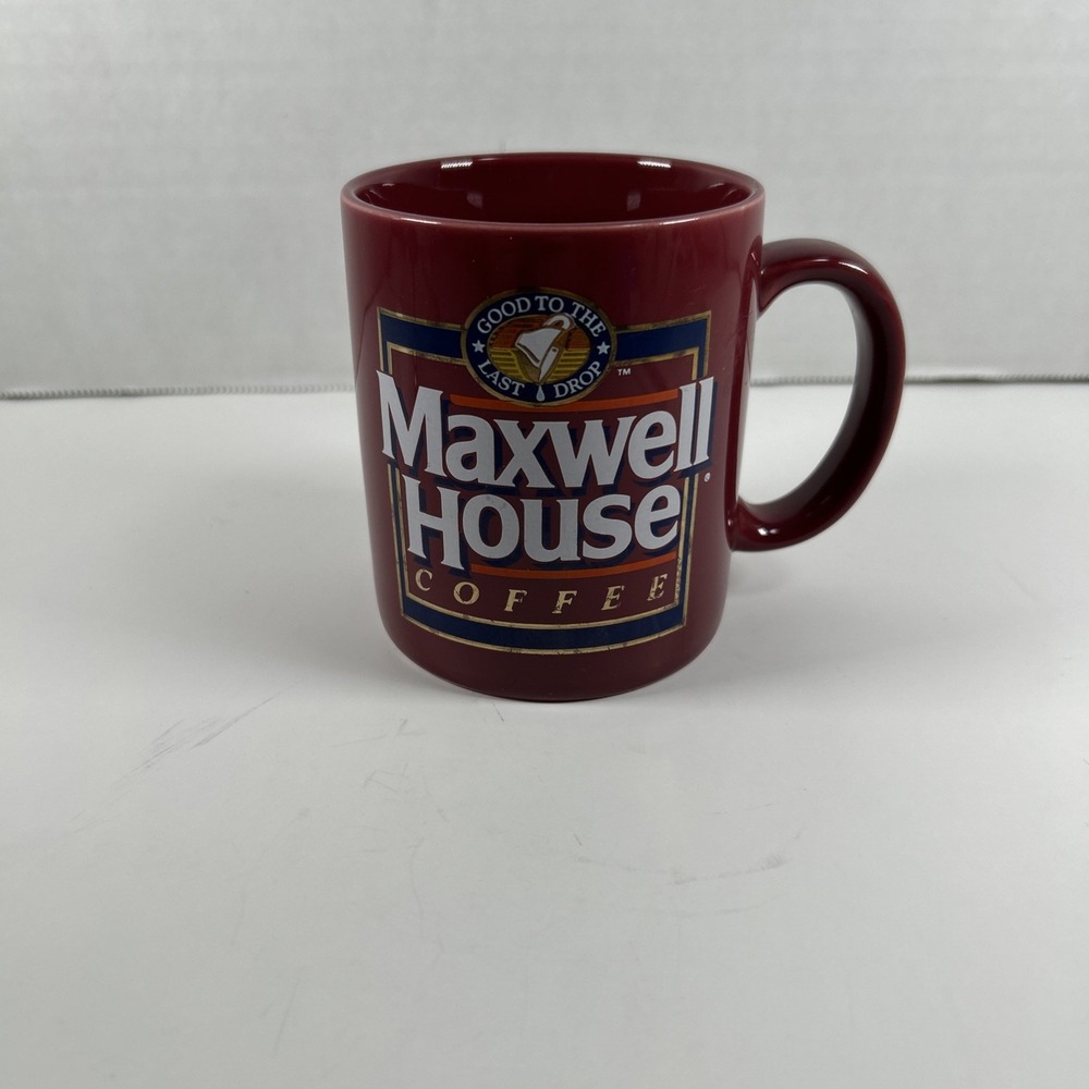 Vintage Maxwell House Coffee Mug Burgundy with Gold & White‎ Accents